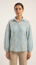 Floral Jacquard Textured Blouse with Puff Sleeves