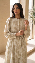 Women’s Elegant Printed Midi Dress with Waist Tie